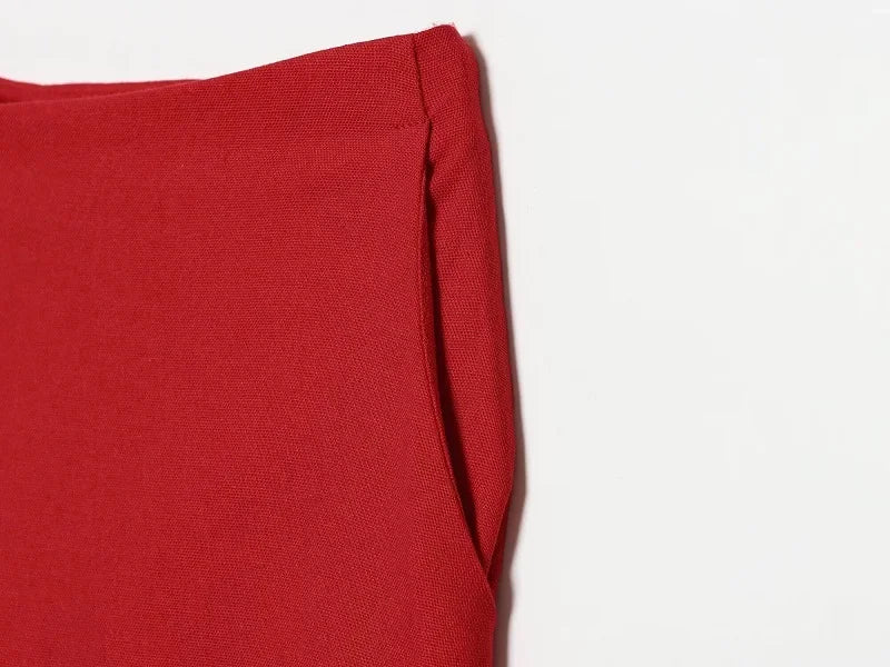 Women's Red Pants Sets Sexy Halter Backless Ruched Crop Tank Top Suit Elegant Female 2 Piece Sets Summer Woman New Matching Sets