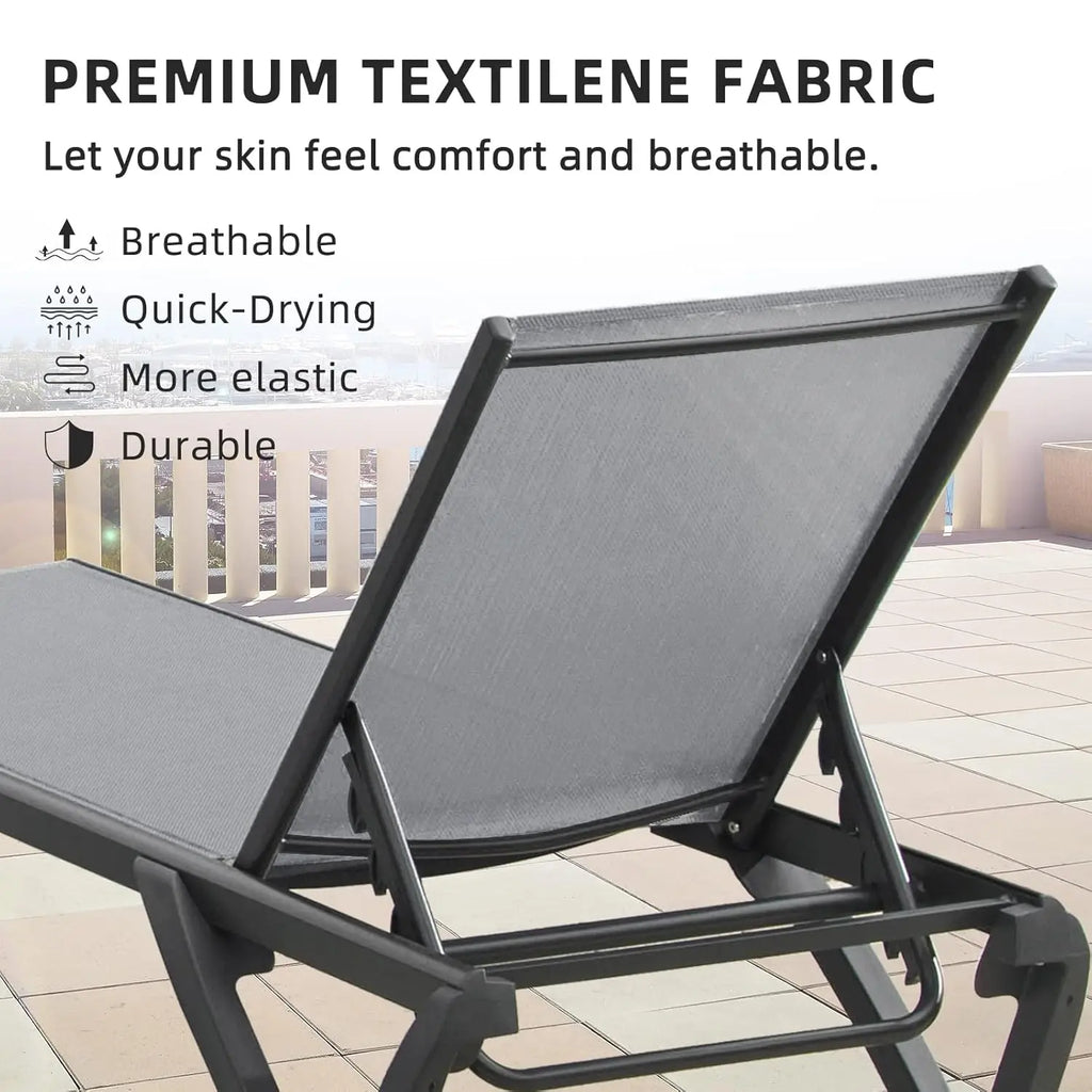 2 Pack Aluminum Outdoor Chaise Lounge,5 Position Adjustable Backrest&Wheels,All Weather Pool Patio, Custom