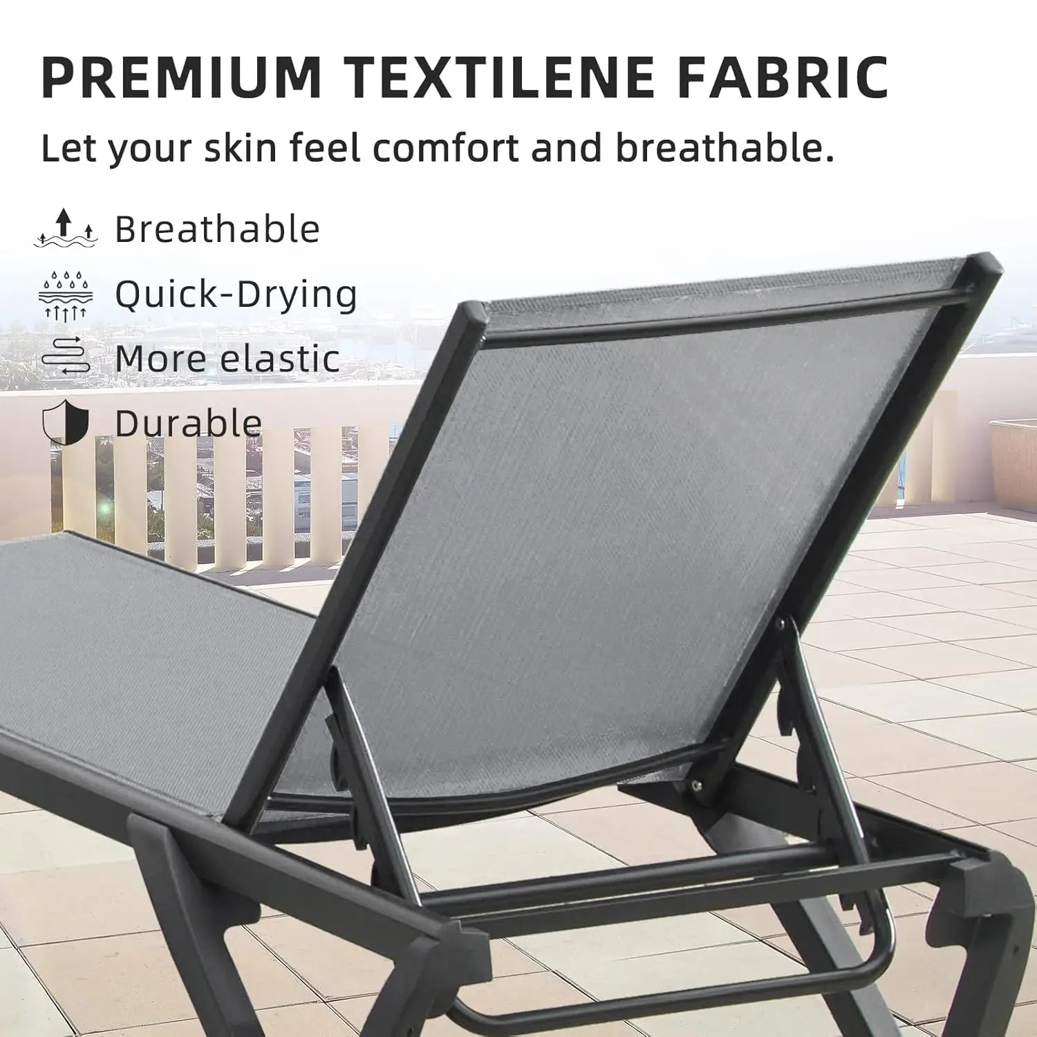 2 Pack Aluminum Outdoor Chaise Lounge,5 Position Adjustable Backrest&Wheels,All Weather Pool Patio, Custom