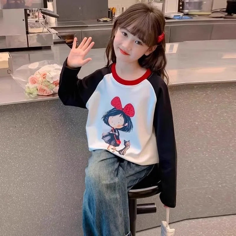 Cotton Kids T-shirt T-shirts Girl Long Sleeve Girls 2025 Children's Clothing Clothes From 11 12 Years Old 8 Spring Autumn Korean