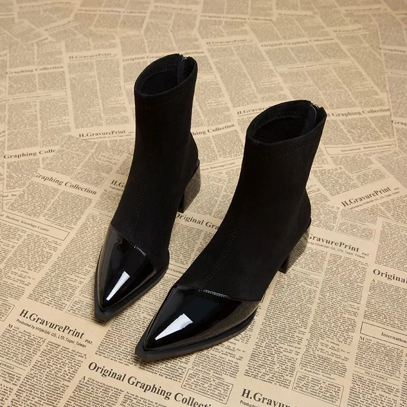 Women's 2026 New Autumn and Winter Fashion Retro Pointed Ankle Boots  French Temperament High Heels and Zipper Short Boots