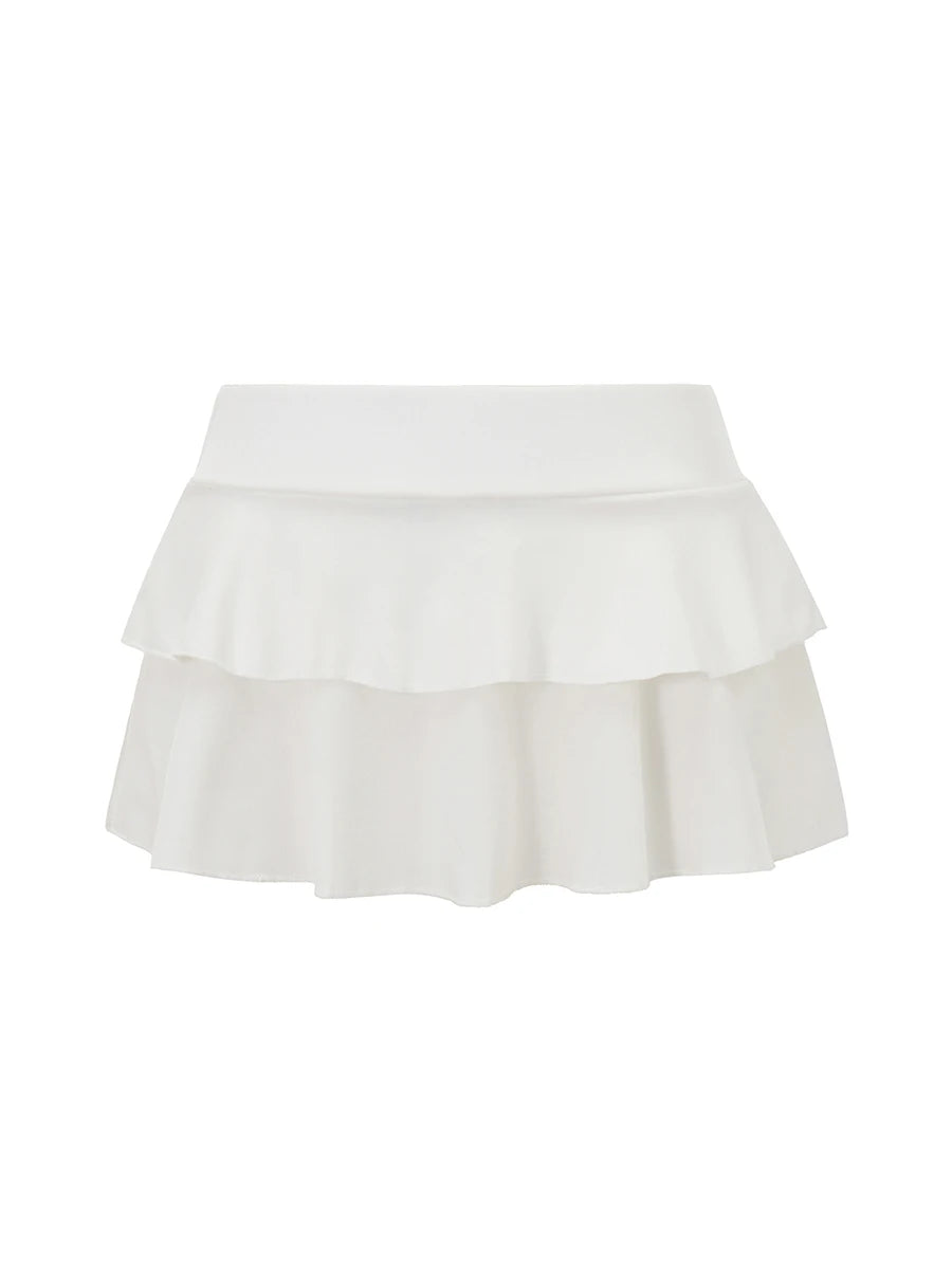 Women's Mini Skirt Low Waist Solid Color Ruffle Hem Skirt Lingerie Sexy Hot Skirts Summer