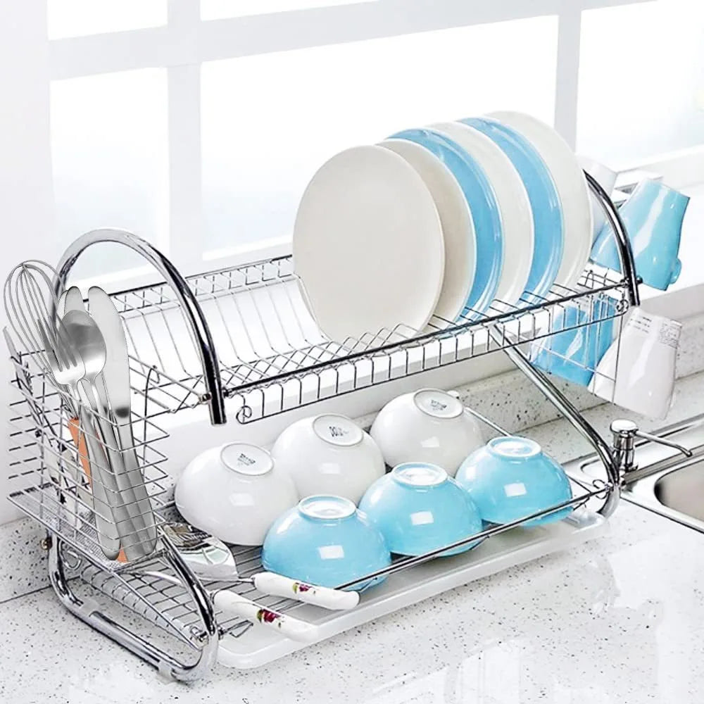 Kitchen Cutlery Organizer 2 Tier S-Shaped Dish Drainer Space-saving Metal Dish Drying Rack Stable Cup Drainer Chopsticks