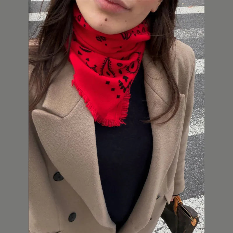 Vintage Solid Paisley Bandana Scarf for Women Square Neck Head Scarf with Fringes All-match Edge Retro Headband Hair Wrap 2026