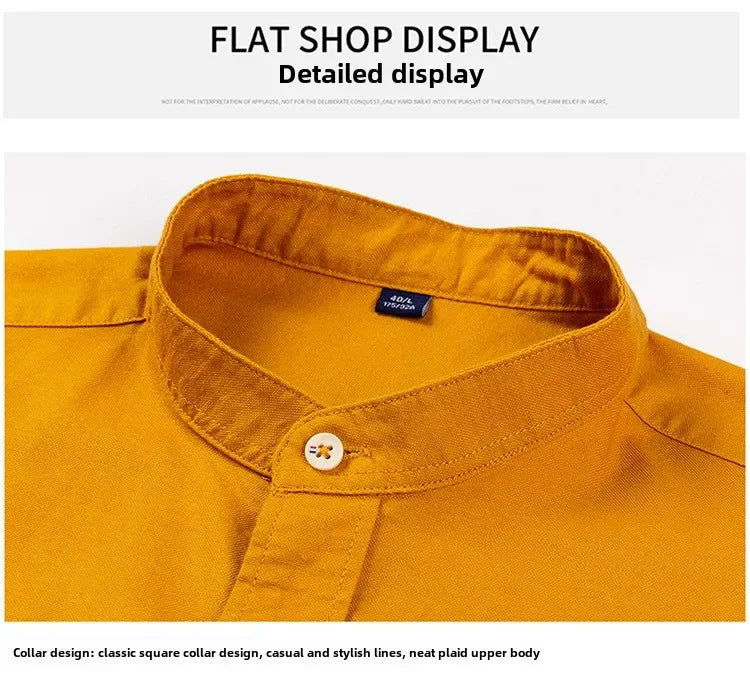 2027 Cotton Stand-up Neck Oxford Spinning Anti-wrinkle Casual  Spring  Autumn New Men's Shirt Jackets  Long Sleeve Shirt Men's