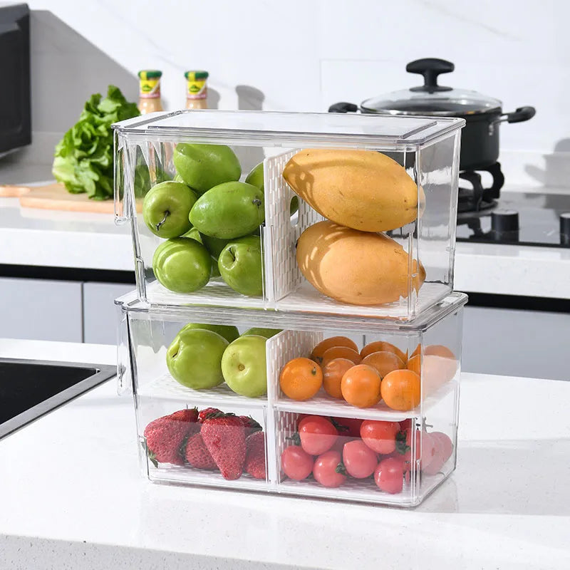 Kitchen Food Preservation Box Refrigerator Organizer With Handle Stackable Vegetable Fruit Storage Containers Home Organization