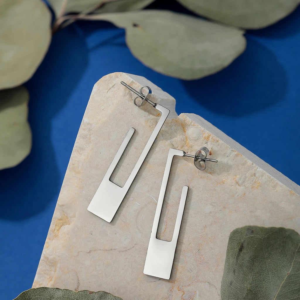 Kinitial Rectangle Earring Art Deco Earrings Modern Rectangle Bar Earrings Modern Trendy Jewelry For Women