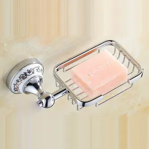 Luxury Towel Rack Wall Mounted Bathroom Accessories Set Ceramic Stainless Steel  Bath Hardware Sets Chrome Toilet Brush Holder