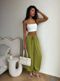 Solid Drapey Satin Loose Harem Pants Women Casual Elastic Waist Drawstring Design Long Pant 2026 Lady Commute Versatile Wear New