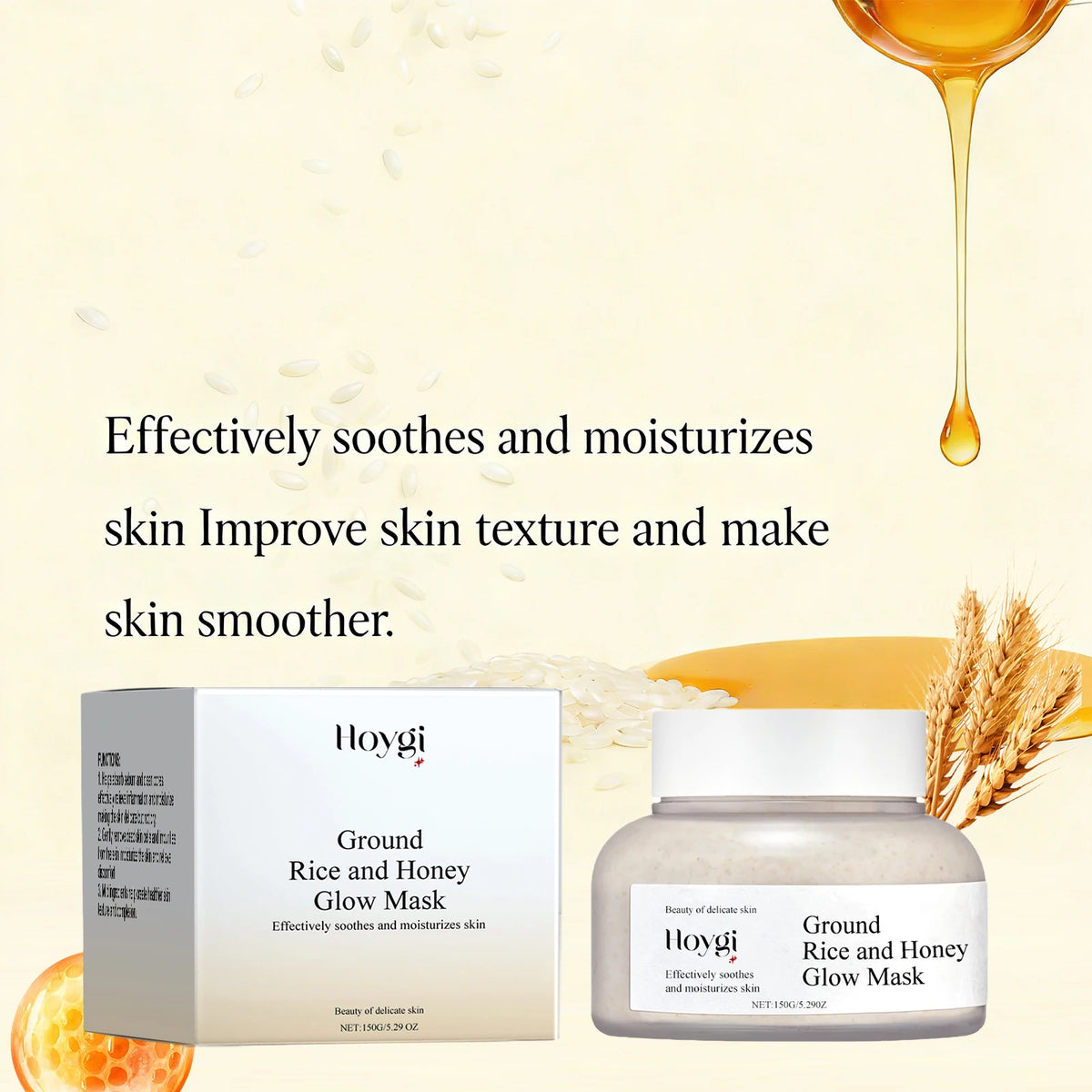 Hoygi Rice Honey Face Mask Pore Minimizing Oil Balancing Repairing Soothing Softening Skin Revitalizing Cleansing Mud Mask 150g