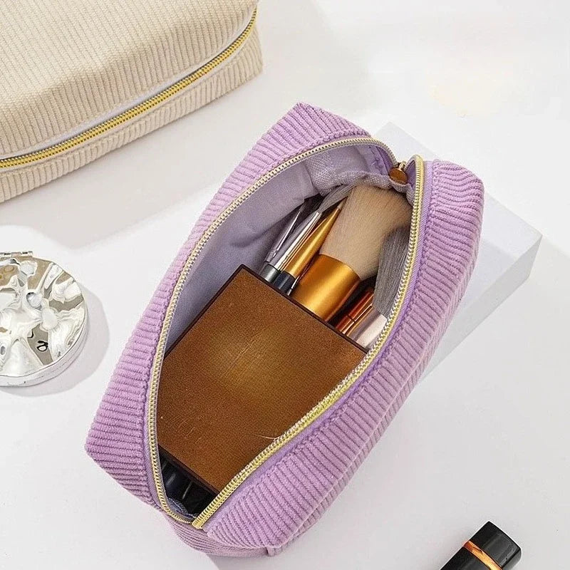 Cute Corduroy Cosmetic Bag for Girls Spacious Makeup Pouch Durable Stationery Organizer Pencil Case School Office Supplies