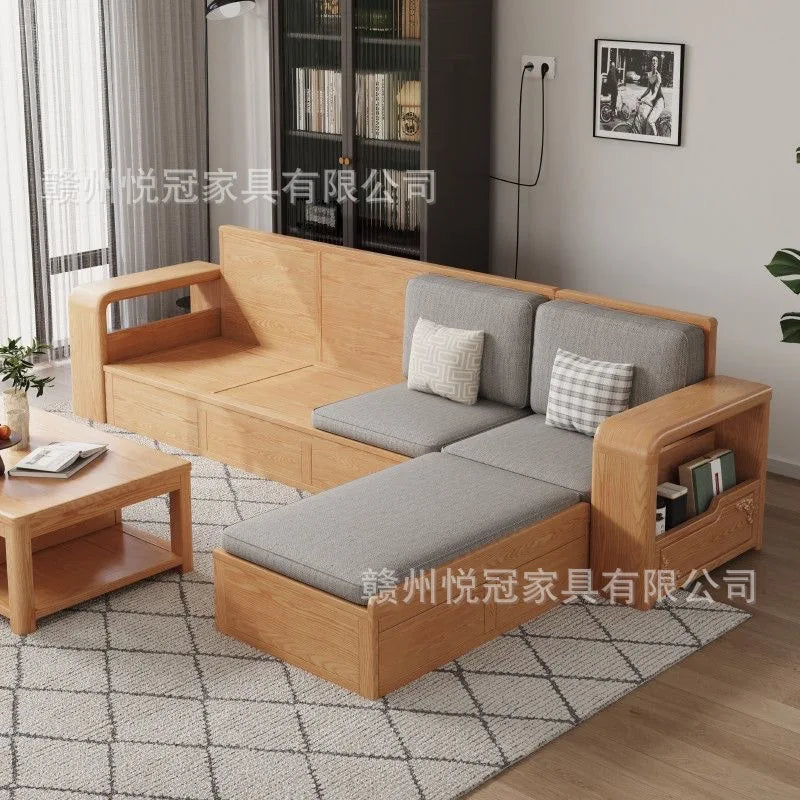 White wax solid wood sofa modern simple Nordic small apartment winter and summer living room log color storage furniture