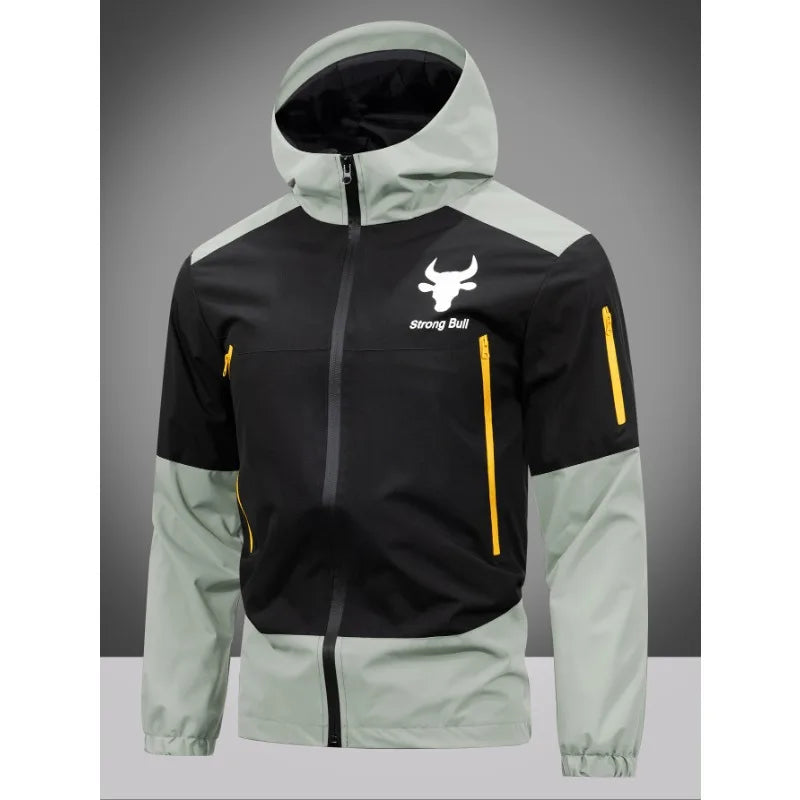 Men's Windproof Waterproof Hooded Jackets Big Pockets High Street Print Outdoor Windbreaker Coat for Hiking Trekking Streetwear