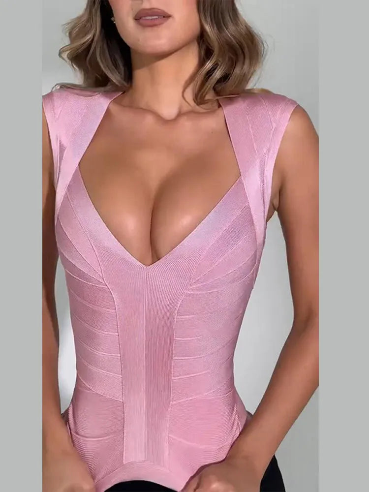 Sexy Slim Women's Blouse Elegant Deep V Neck Sleeveless Bodycon Party Evening Top Female 2026 Summer Fashion New Woman Clubwears