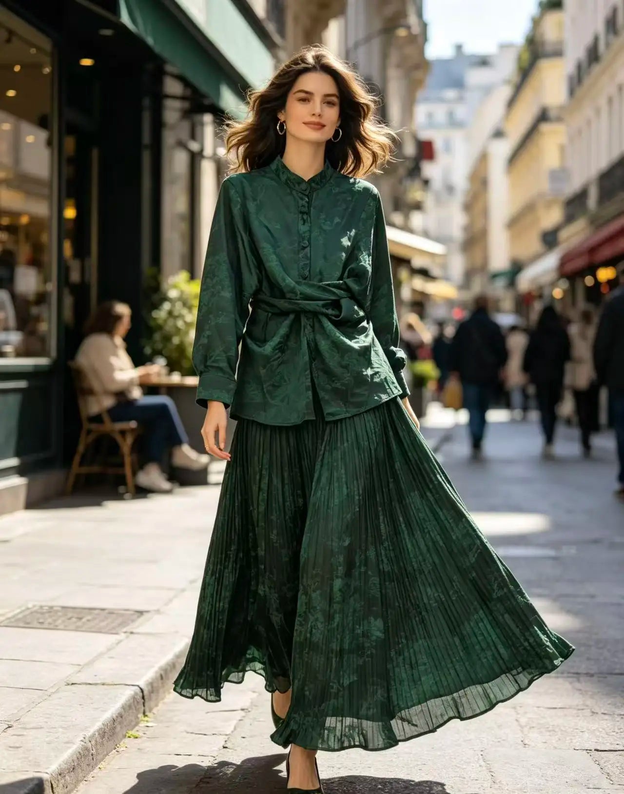 Summer Retro Print For Women Suit Chic and Elegant Outifits Top+High Waist Wide Leg Pleated Long Pants 2 Piece Set 2026