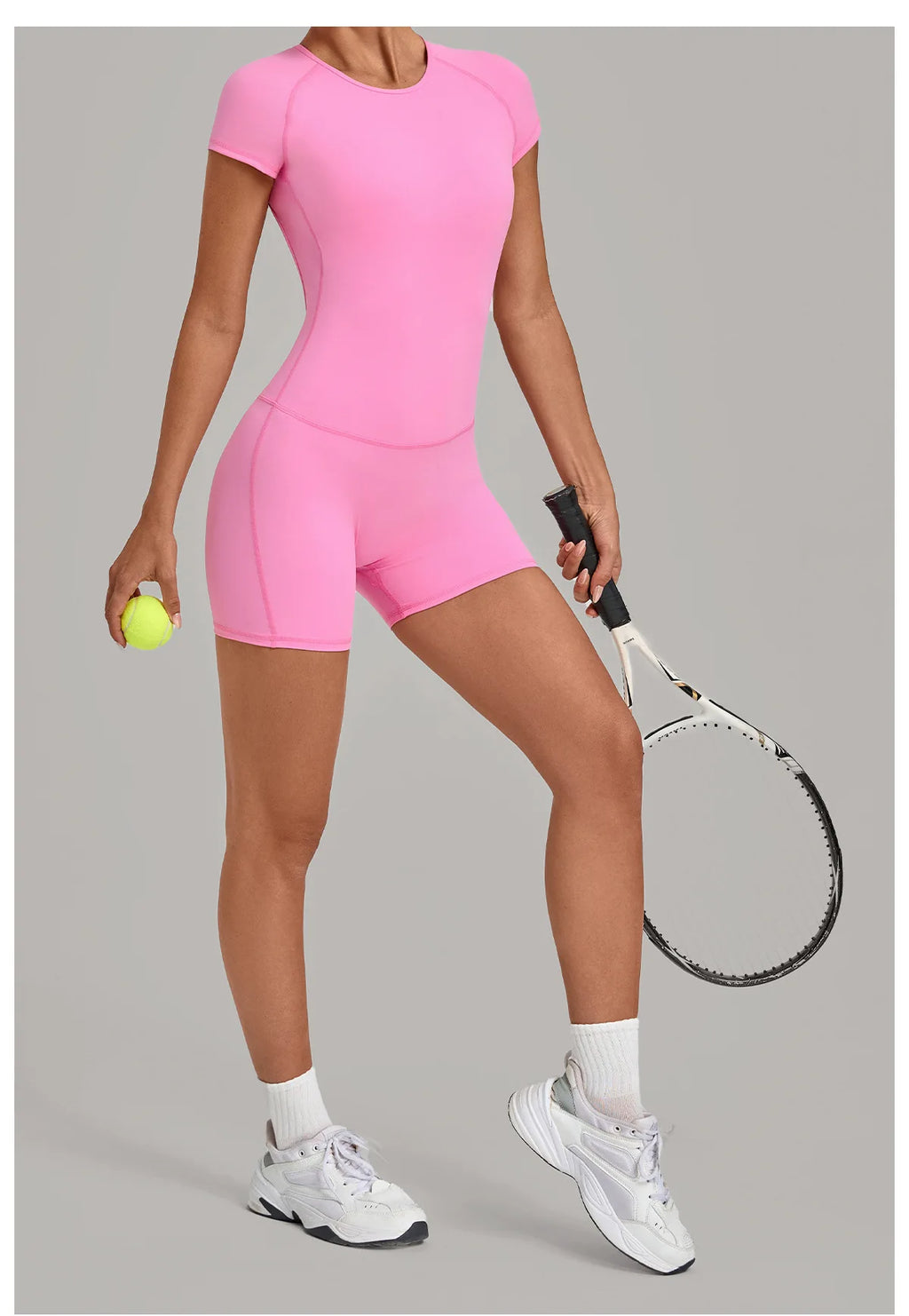 Women Short Sleeve Open Back Yoga Bodysuit Squat Proof Short Jumpsuit Gym Pilates Running Workout Fitness Sport Activewear
