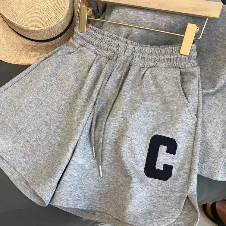  2 Piece Set Women Summer Loose Short Sleeve T-Shirt Casual Shorts Sports Print Letter Casual Suit Large Size Short Pajamas