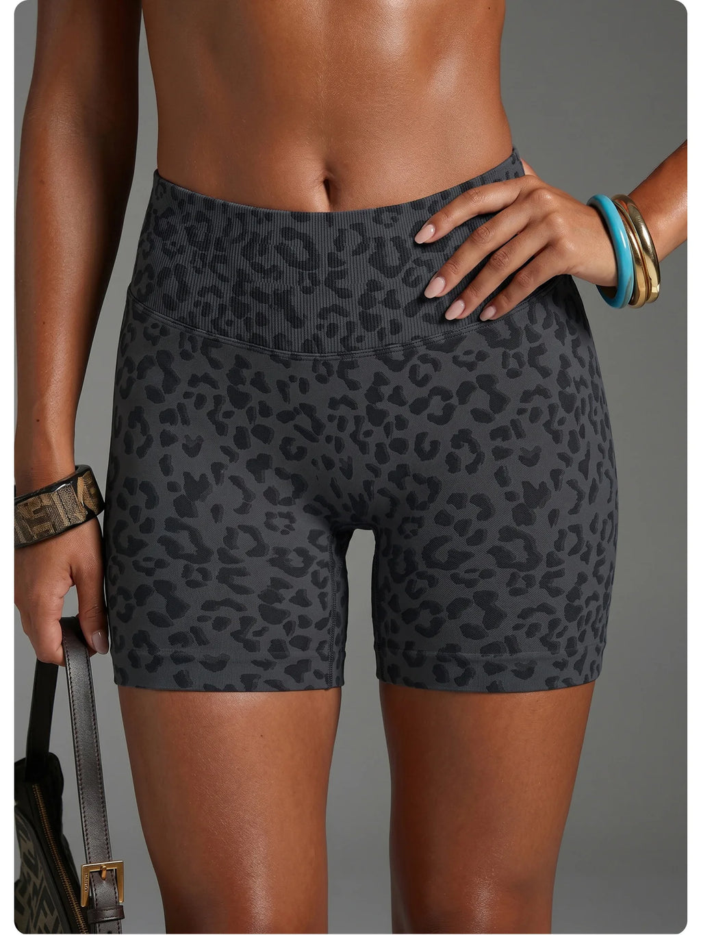 Seamless Leopard Print Yoga Shorts Women High Waist Biker Shorts Tummy Control Gym Workout Fitness Athletic Shorts Activewear