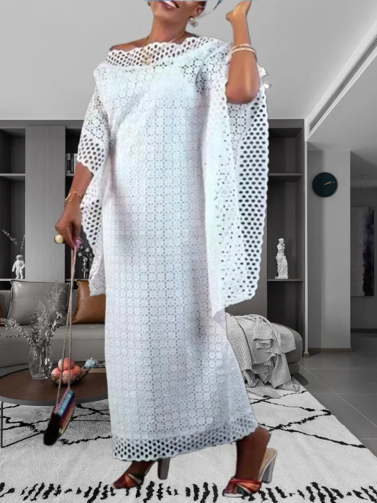 2026 White Maxi Dress for Women Elegant Lace Robes 3/4 Sleeve Loose Summer Gowns for Wedding Bridesmaid Party Vestido Feminino