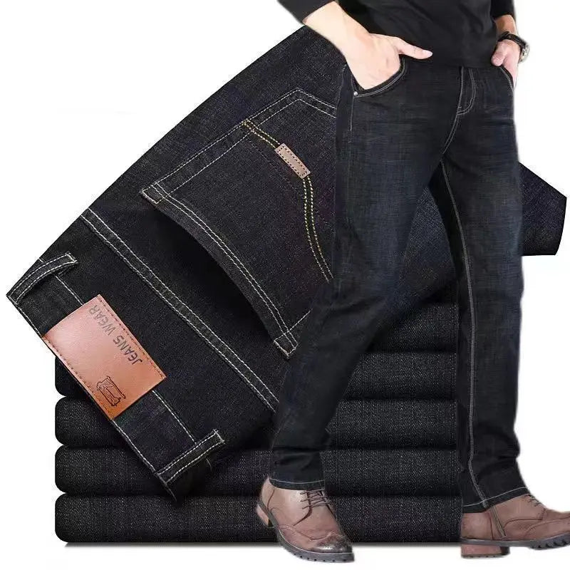 2025 New Business Men's Jeans Casual Comfortable Straight Stretch Fashion Classic Premium Blue Black Denim Pants Large Pants