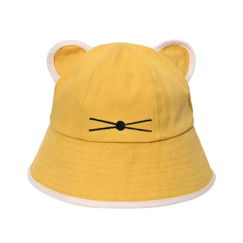 Korean Cartoon Cat Ears Women Bucket Hat Spring Summer Kawaii Beach Tour Sun Visor Hats Wide Brim Y2K Cotton Panama Cap