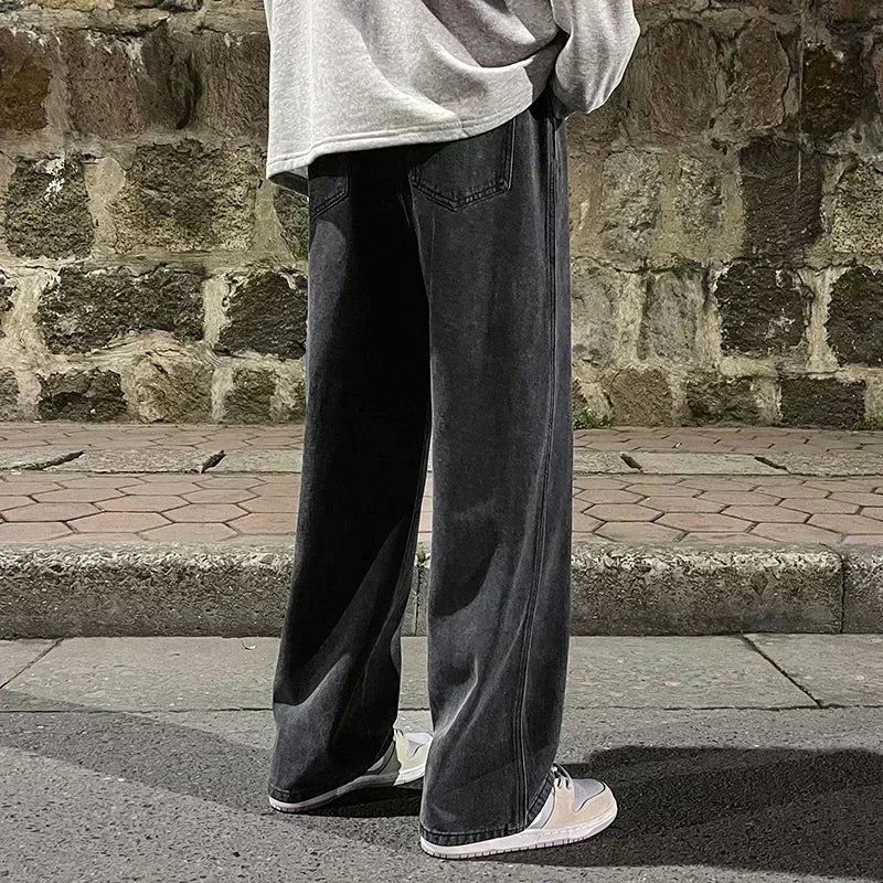 Korean Style Streetwear New Fashion Baggy Casual Men Jeans High Street Harajuku  Denim Trousers Men Brand pants Black grey Blue