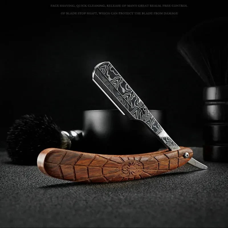 wooden trimmer manual shaver professional straight edge stainless steel sharp barber razor folding shaving blade shave beard cut