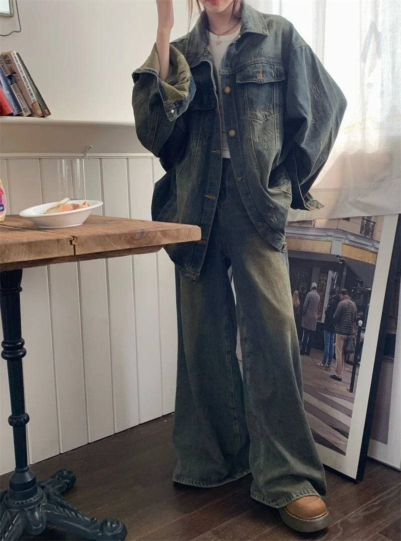 Vintage Washed Denim For Women Loose Fit Street Style Casual Biker With Retro Spring Autumn Layering Outerwear