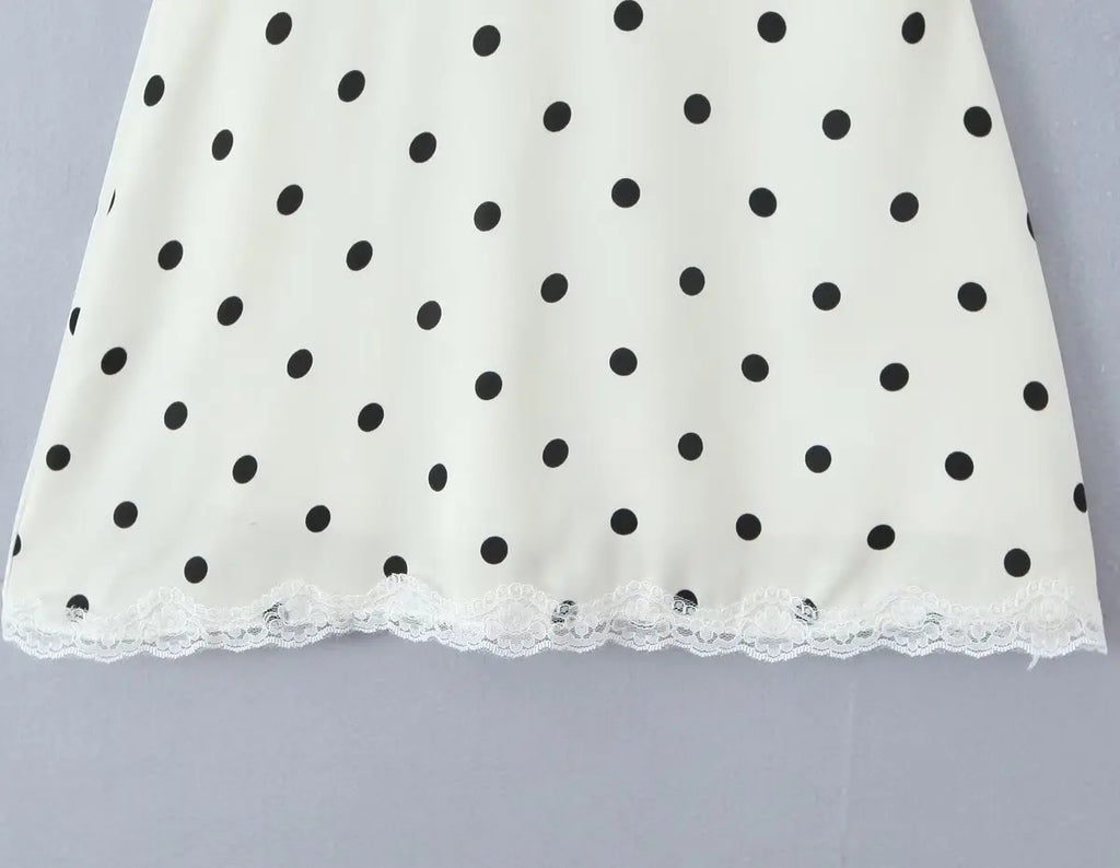 YENKYE Lace Spliced Polka Dot Halter Dress Women Elegant A-line Mini Sexy Backless Dresses Summer Robe 2025