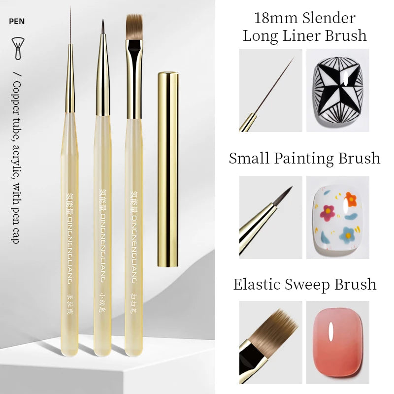 QNL 1/2/3pcs 18mm Nail Art Liner Brush Ultra Thin Long Line Drawing Pen With Cap For UV Gel Polish Painting Manicure Tool