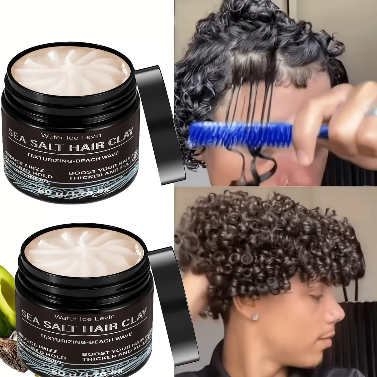 Water Ice Levin Sea Salt Hair Clay Beach Wave Curl Defining Texturizing Styling Paste 60g