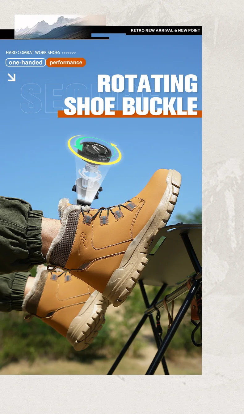 Size 47 48 Winter Work Safety Boots Men Steel Toe Work Shoes Rotating Button Waterproof Protective Men Safety Shoes Footwear