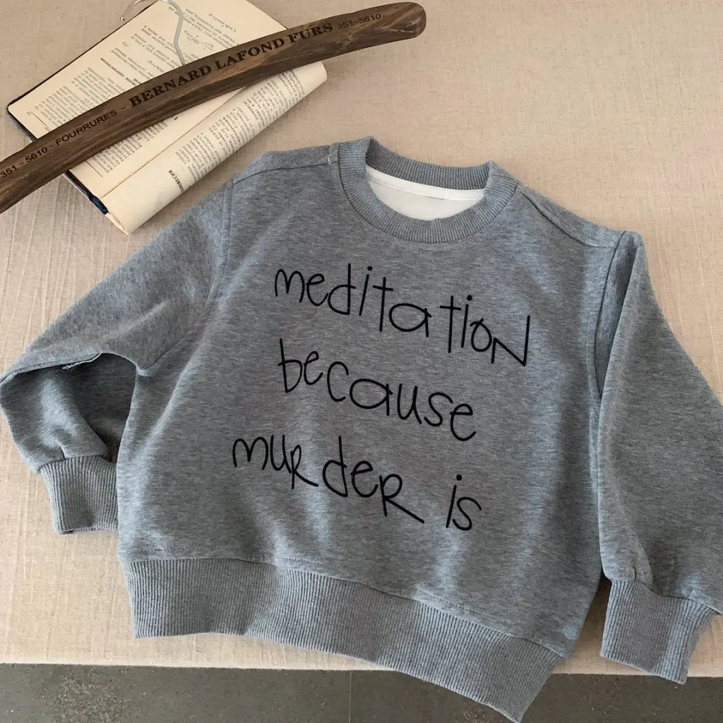 2025 Autumn New Children Solid Sweatshirt Baby Fashion Letter Printed Long Sleeve Tops Kids Girl Boy Crewneck Hoodie Clothing
