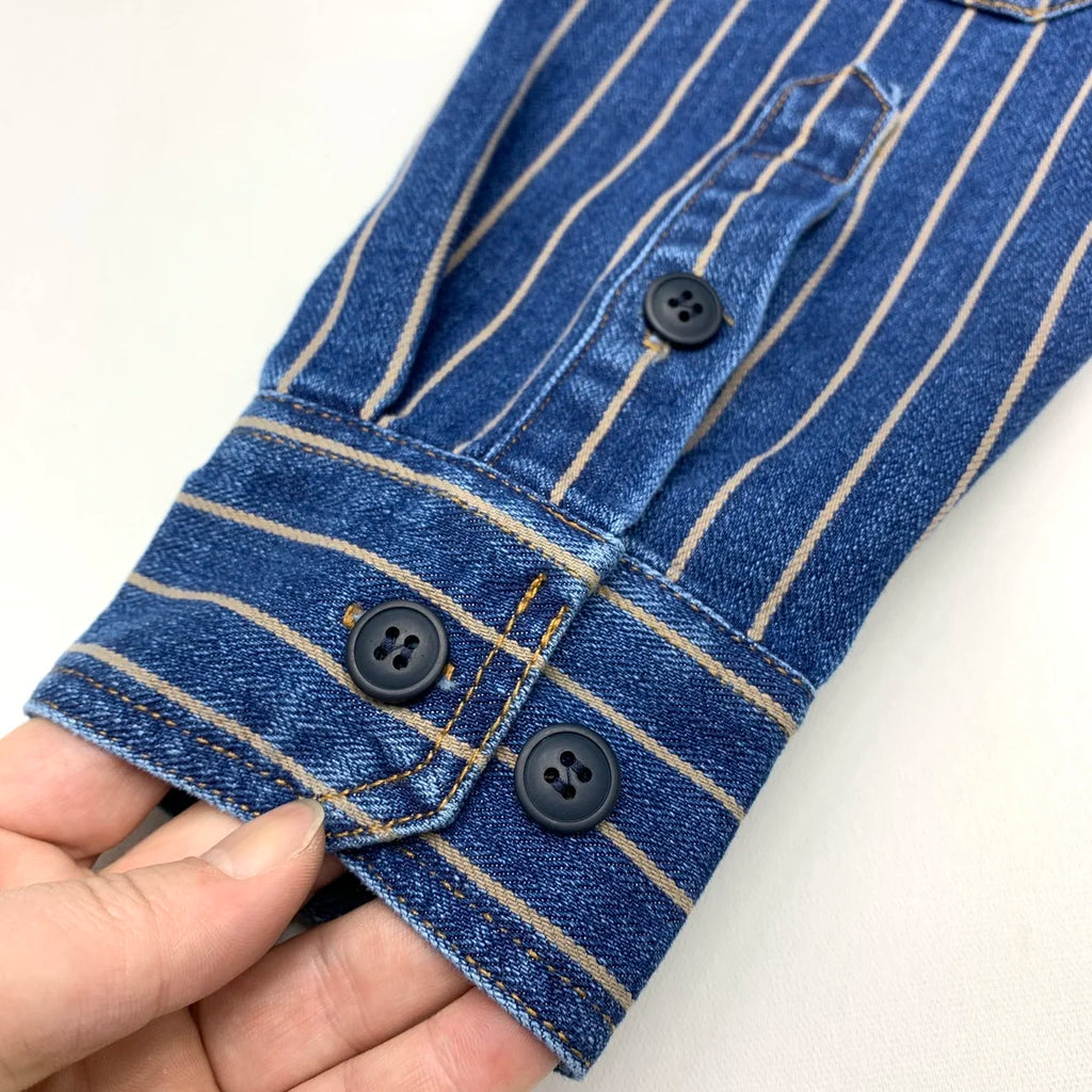 2025 Autumn New American Retro Heavyweight Striped Denim Shirt Jacket Men's 100% Cotton Washed Old Fashion Loose Casual Coat