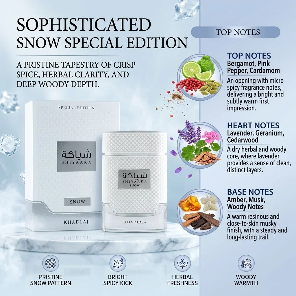 Elegant Shiyaaka Snow Shadow Special Edition Scent Long Lasting Eau De Parfum Arabian Fragrance for Men Women Daily Wear