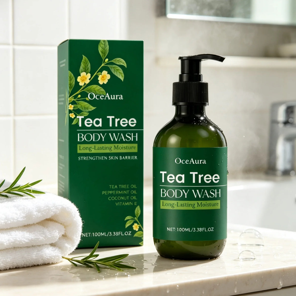OceAura Tea Tree Body Wash Nourishing Skin Gentle Care Wash Away Dirt Eliminate Body Odors Strengthen Skin Barrier Shower Gel
