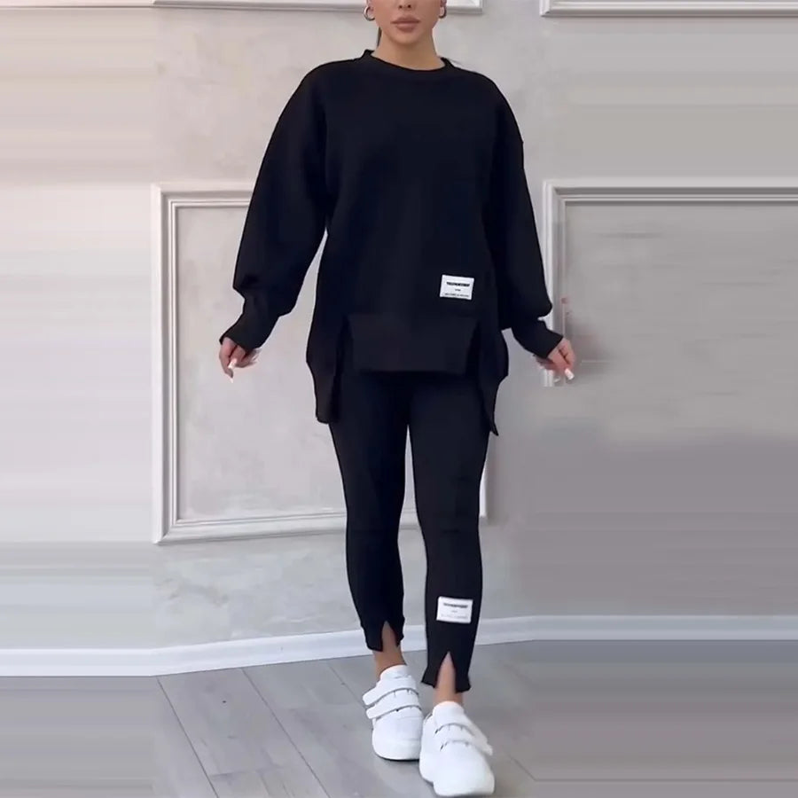 New Women's Fashion Casual Sweatshirt + Trousers Cover Autumn Winter O Neck Long-sleeved Hoodie Women's Suit Sports 2piece Set