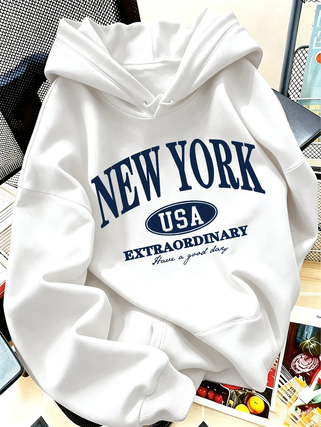 Letter NEW YORK Print Hooded Sweatshirt Women's American Vintage Style Pullovers Graphic Casual Streetwear Clothes Female Outfit