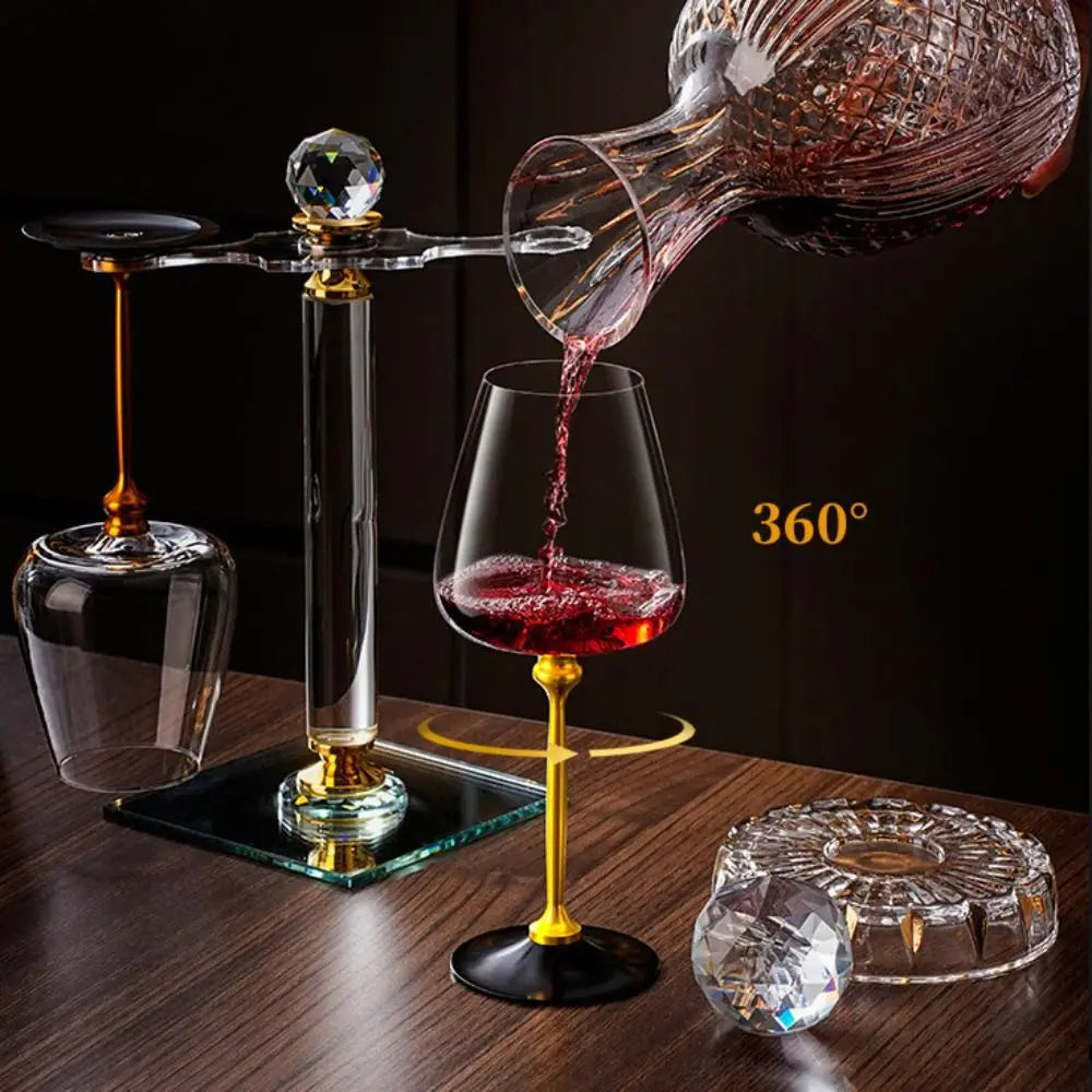 Advanced Clear Rotating Glass Wine Glasses 500ml Thickened Base Crystal Goblet Ergonomic Holder Wine Decanter Glass Cup Whiskey