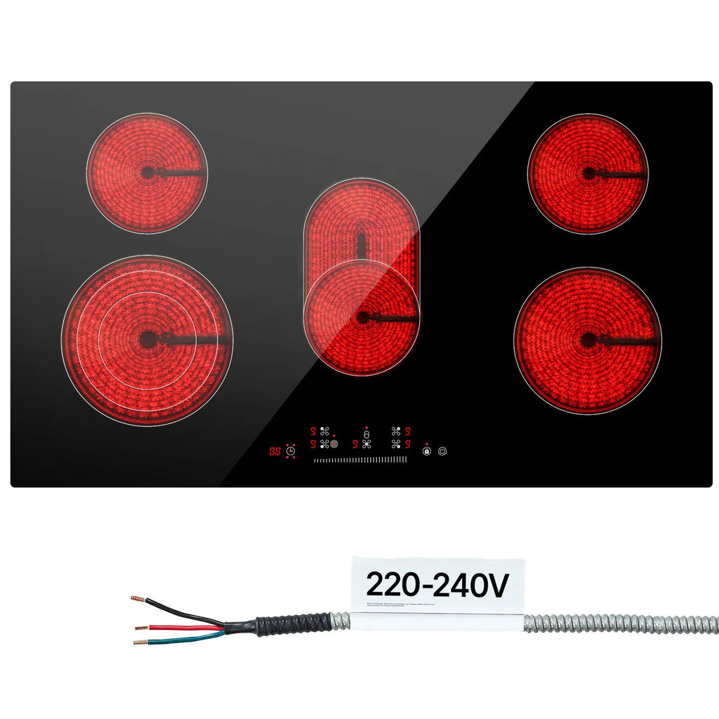 SucceBuy Electric Cooktop Built-in Electric Stove Top Ceramic Top Radiant Cooktop with Glass Panel Touch Control Timer ChildLock