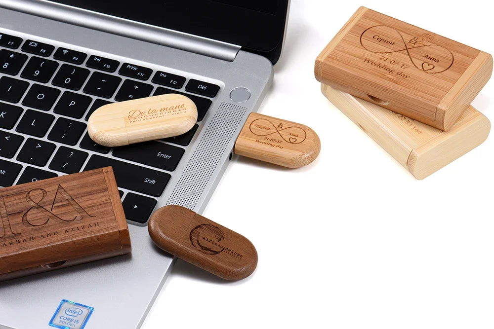 Wedding Gift USB 3.0 Stick 64GB Custom Logo Wooden Box Flash Drives 32GB Pendrive Free Sample U Disk 16GB 8GB 4GB Memory Stick