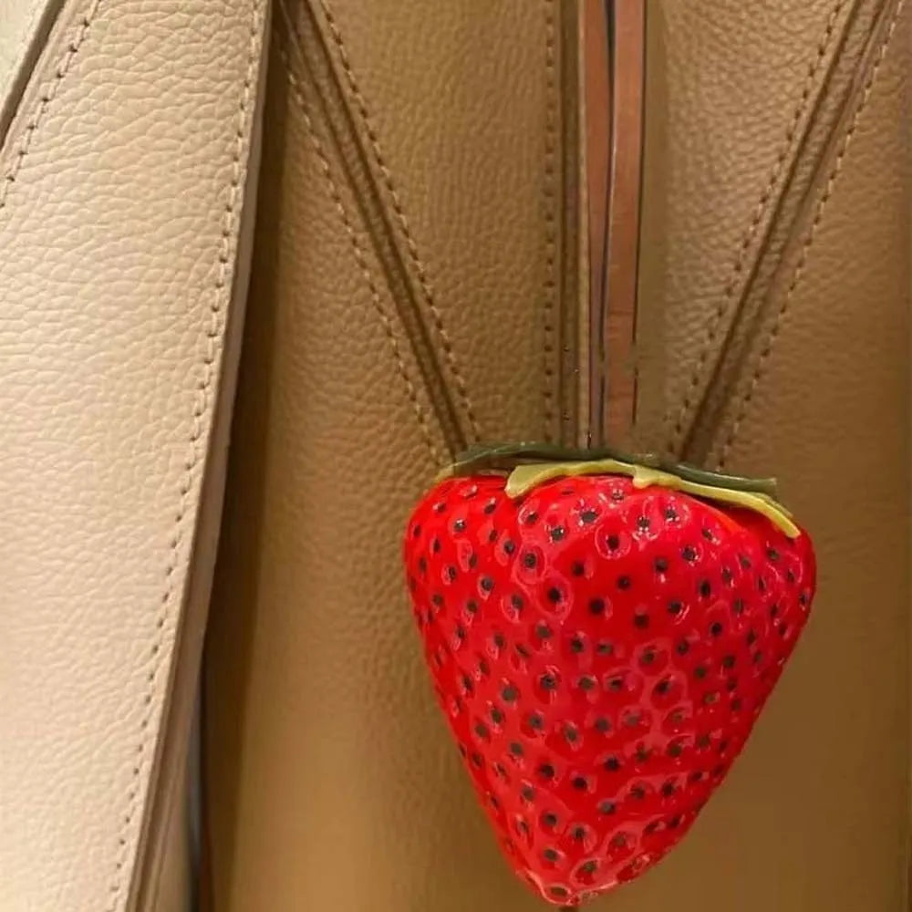 Funny Waterproof Strawberry Key Ring Elegant Alloy Versatile Bag Charm Handmade Vivid Red Resin Fruit Pendant Girls
