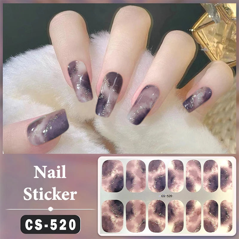 No Baking Lamp Waterproof Nail Wraps Full Cover Nail Stickers Firm And Not Easy To Fall Off 14 Nails/Set Multi Color Nail Patch