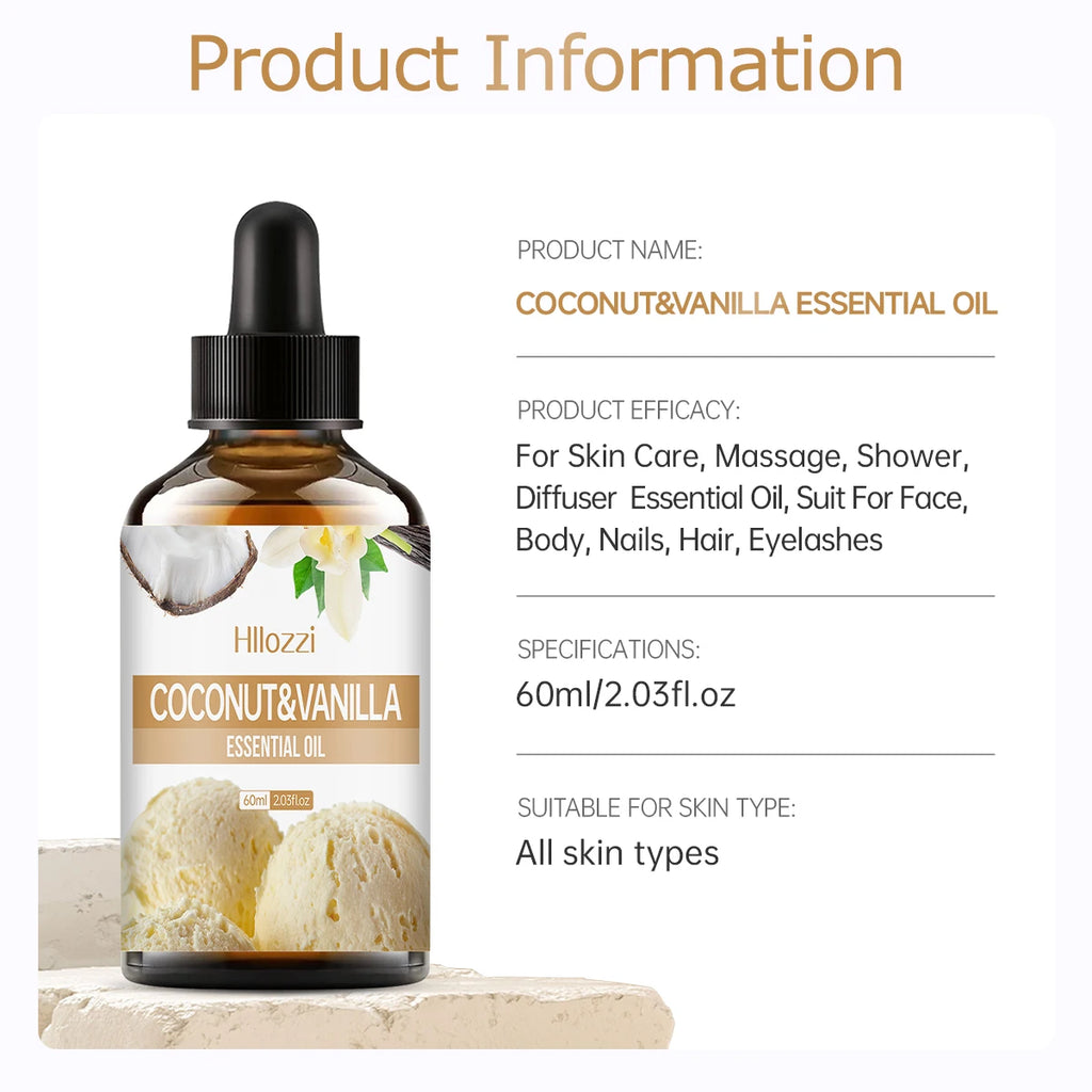 Coconut Vanilla Essential Oil Long-lasting Fragrance Aromatherapy Skin Care Hair Care All Skin Types