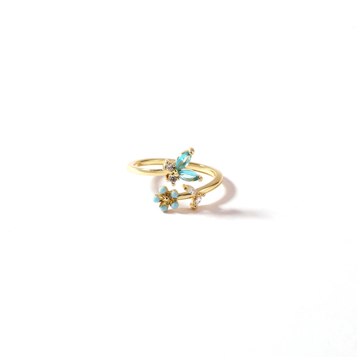 Vintage Blue Crystal Bow Knot Rings Women Gold Plated Open Adjustable Ring Sweet Heart Zircon Pearl Finger Ring Fashion Jewelry
