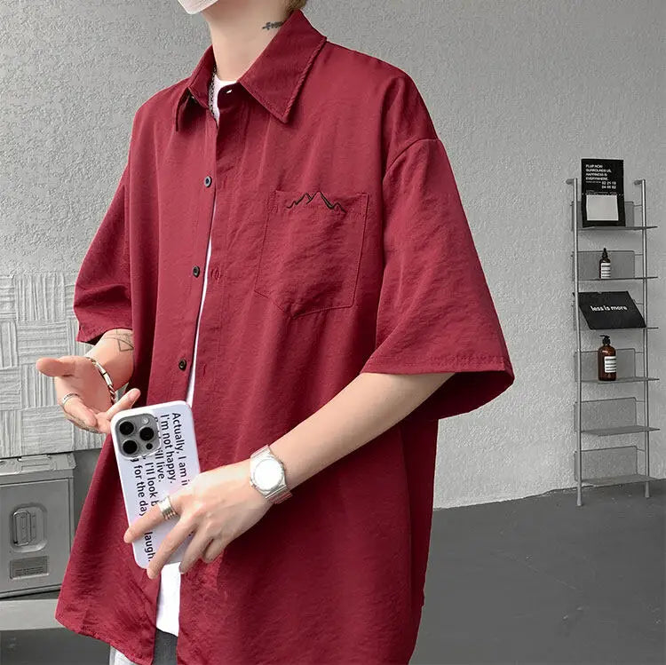 LEGIBLE Spring Summer Solid Shirts Men Casual Oversized Three Quarter Shirts Male Loose Fit Shirt for Man
