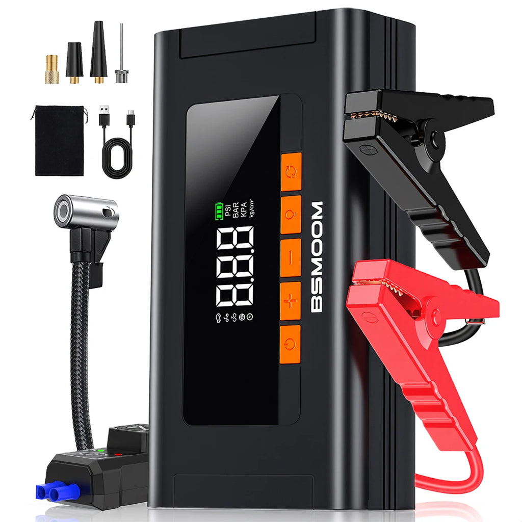 Car Jump Starter With Air Compressor LCD Screen 21800mAh Portable Booster Charger ,6000A Powerful Car Battery Starting Device,Car Battery ChargerFor12V(ALL Gas/10L Diesel) Start The Car Quickly, USB Input/output, LED Emergenc