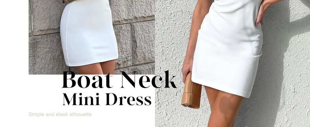 Women's Summer Sleeveless Boat Neck Mini Dress Slim Fit Party Club Bodycon Dresses