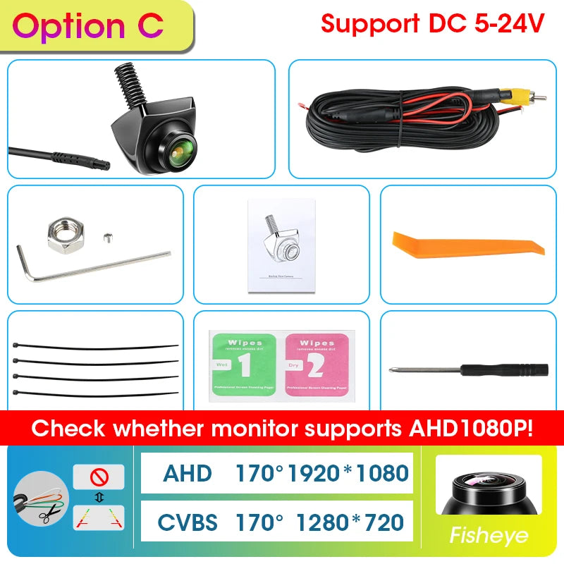 AHD 1080P Car Rear View Camera Night Vision Reversing Auto Parking IP68 Waterproof CCD Auto Backup Monitor 170 Degree HD Image