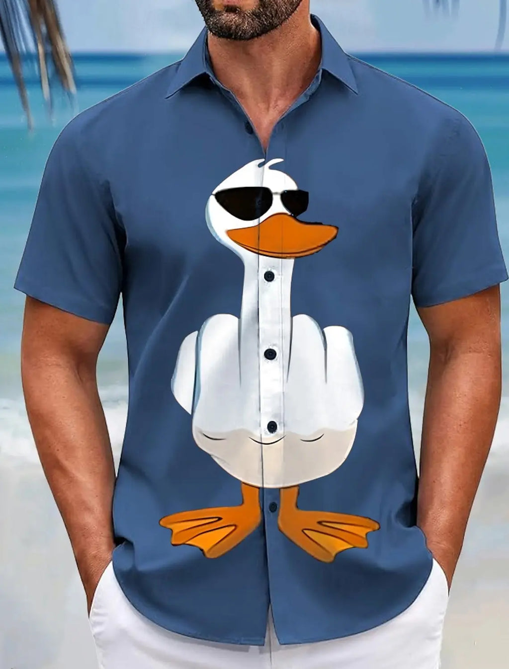 Men's Animal Funny Duck Shirt Summer Hawaiian Shirt Button Up Shirt Short Sleeve Summer Turndown 3D Print Collared Shirts